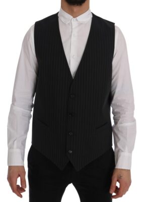 Dolce & Gabbana Elegant Gray Striped Men's Waistcoat Vest