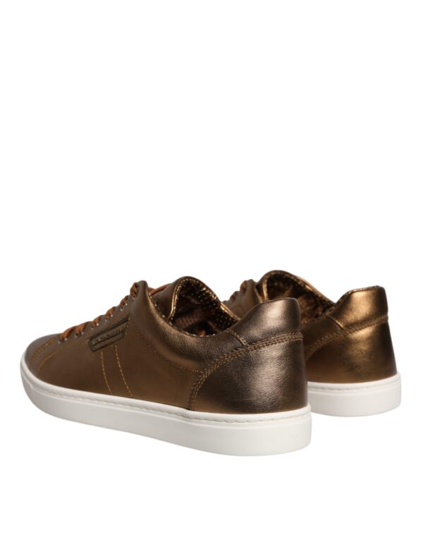 Dolce & Gabbana Gold Leather Logo London Men Sneaker Shoes - Image 4