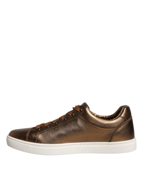 Dolce & Gabbana Gold Leather Logo London Men Sneaker Shoes - Image 5
