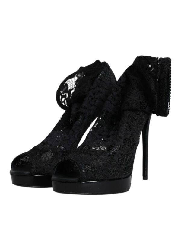 Dolce & Gabbana Black Stretch Taormina Lace Boots Shoes - Image 4