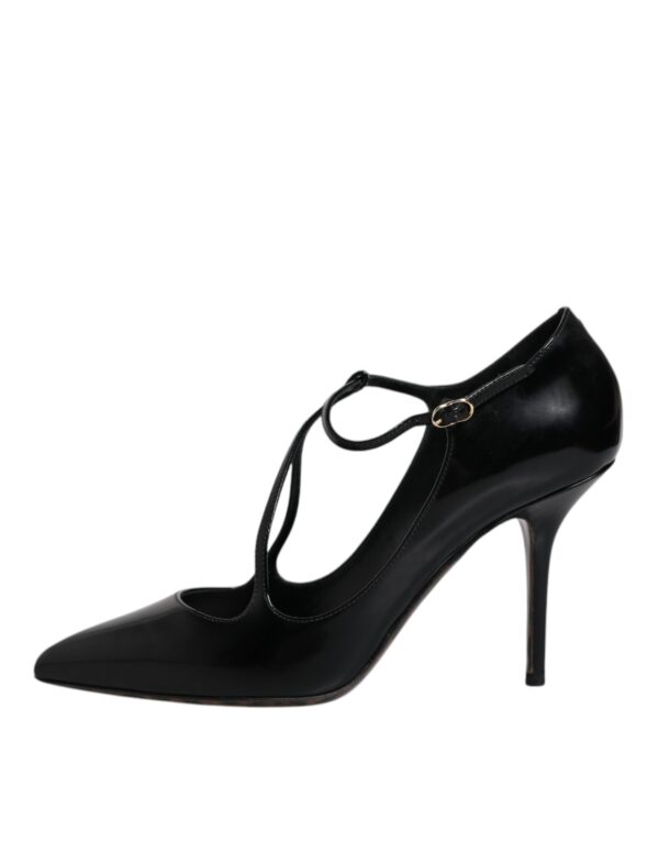 Dolce & Gabbana Black Leather T-strap Stiletto Heels Shoes - Image 6