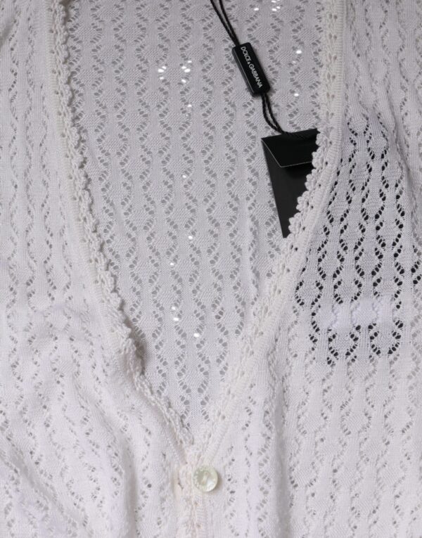 Dolce & Gabbana White Silk Button Down Cardigan Sweater - Image 7