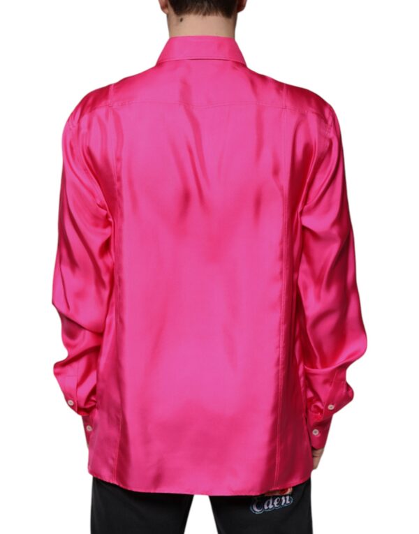 Dolce & Gabbana Pink Silk Collared Button Down Men Shirt - Image 4