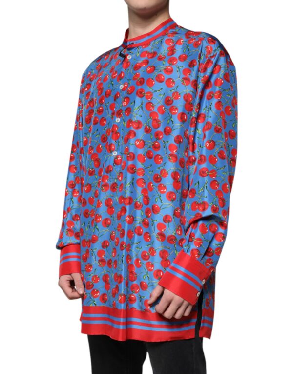 Dolce & Gabbana Blue Cherry Silk Button Down Casual Shirt - Image 3