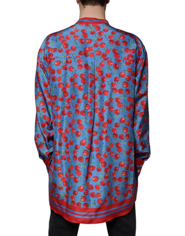 Dolce & Gabbana Blue Cherry Silk Button Down Casual Shirt - Image 4