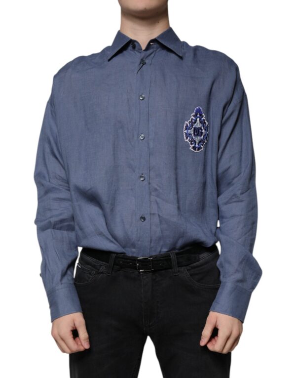 Dolce & Gabbana Blue Logo Long Sleeve Button Down Casual Shirt - Image 2