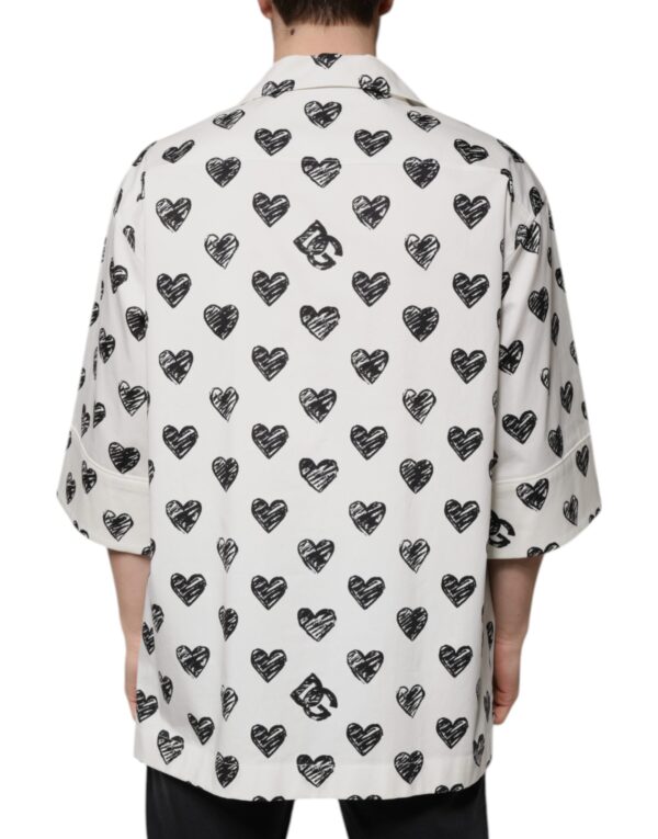 Dolce & Gabbana White Heart Print Short Sleeve Casual Shirt - Image 4