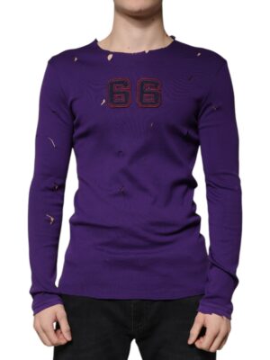 Dolce & Gabbana Purple Cotton Round Neck Pullover Men Sweater