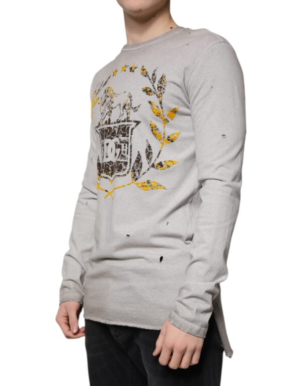 Dolce & Gabbana Gray Printed Cotton Crewneck Pullover Sweater - Image 3