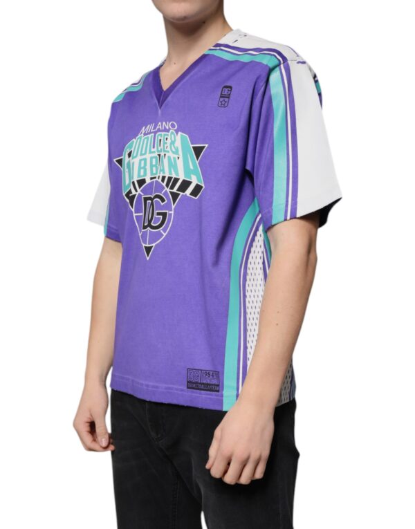 Dolce & Gabbana Purple Logo Jersey Cotton V-neck T-shirt - Image 3