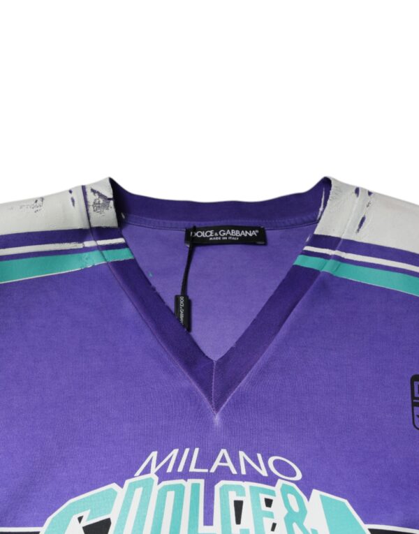 Dolce & Gabbana Purple Logo Jersey Cotton V-neck T-shirt - Image 6