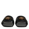 Versace Black Leather Logo Plaque Slip On Slides Flats Shoes - Image 2