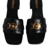 Versace Black Leather Logo Plaque Slip On Slides Flats Shoes - Image 3