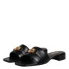 Versace Black Leather Logo Plaque Slip On Slides Flats Shoes - Image 4