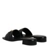 Versace Black Leather Logo Plaque Slip On Slides Flats Shoes - Image 5