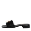 Versace Black Leather Logo Plaque Slip On Slides Flats Shoes - Image 6