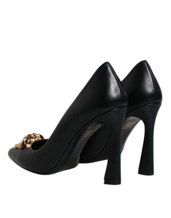 Versace Black Leather Logo Plaque High Heels Pumps Shoes - Image 5