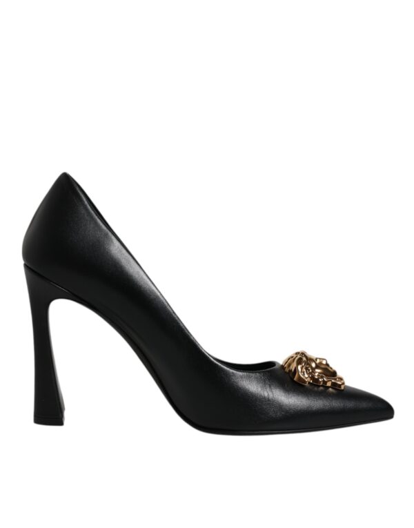 Versace Black Leather Logo Plaque High Heels Pumps Shoes - Image 7