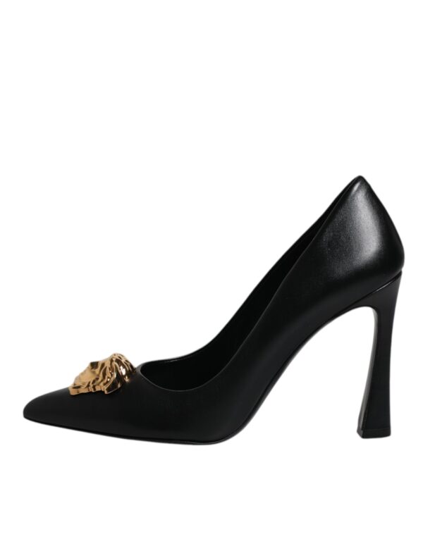 Versace Black Leather Logo Plaque High Heels Pumps Shoes - Image 8