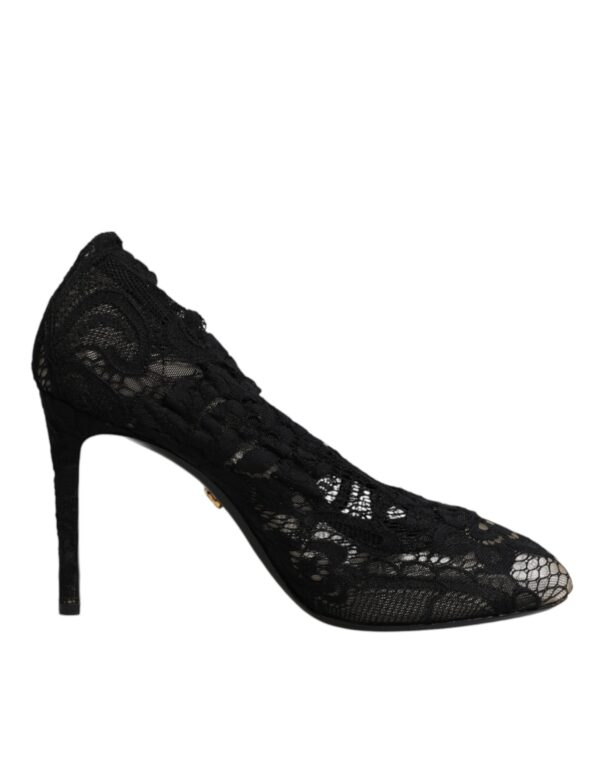 Dolce & Gabbana Black Lace Stretch Heels Mid Calf Boots Shoes - Image 7