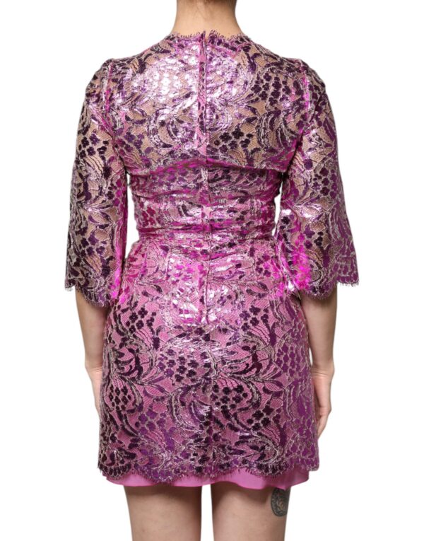 Dolce & Gabbana Metallic Fuchsia Floral Sheath Mini Dress - Image 4