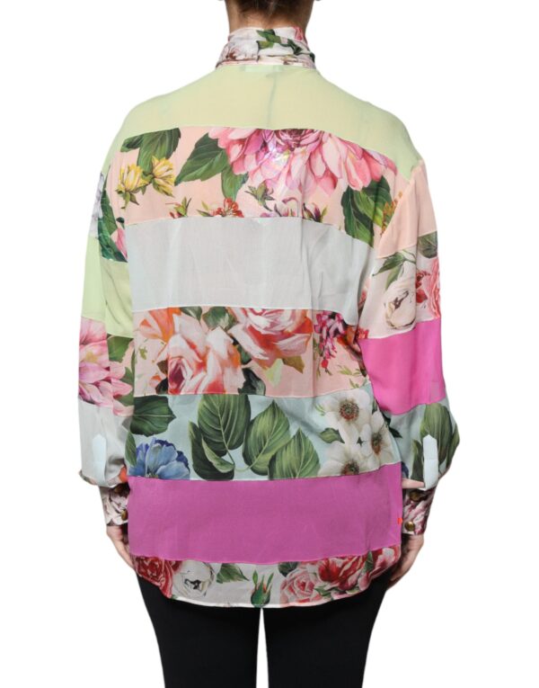 Dolce & Gabbana Multicolor Floral Patchwork Ascot Collar Top - Image 4