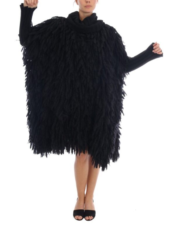 Dolce & Gabbana Elegant Black Fringed Wool-Cashmere Sweater - Image 4
