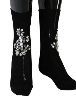 Dolce & Gabbana Crystal Embellished Black Knit Stockings