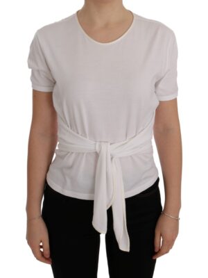 Dolce & Gabbana Elegant White Wrap Blouse with Crystal Accents