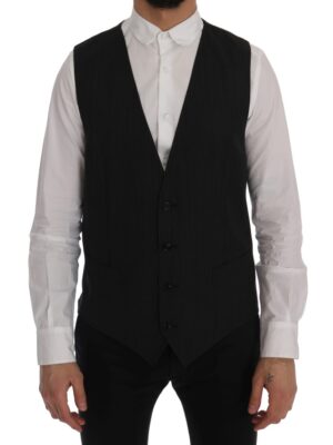 Dolce & Gabbana Elegant Gray Striped Wool Blend Vest