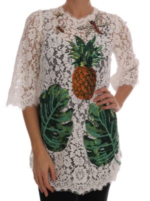 Dolce & Gabbana Elegant White Lace Embellished Mini Blouse