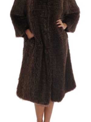 Dolce & Gabbana Elegant Brown Raccoon Fur Knee-Length Coat