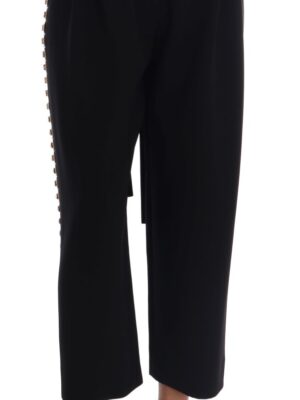 Dolce & Gabbana Elegant High-Waist Ankle Pants with Gold Detailing