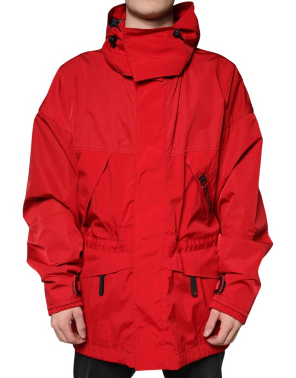 Dolce & Gabbana Red Nylon Hooded Men Full Zip Parka Jacket - Image 2