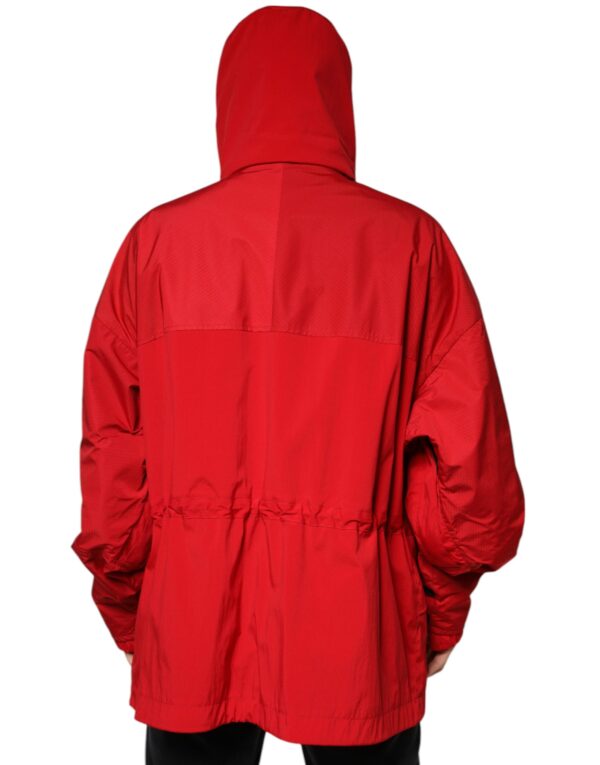 Dolce & Gabbana Red Nylon Hooded Men Full Zip Parka Jacket - Image 4