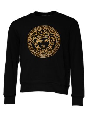 Versace Black Medusa Embroidery Crew Neck Pullover Sweater