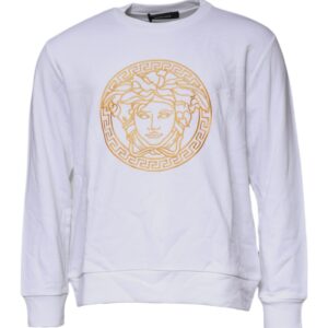 Versace White Medusa Embroidery Crew Neck Pullover Sweater