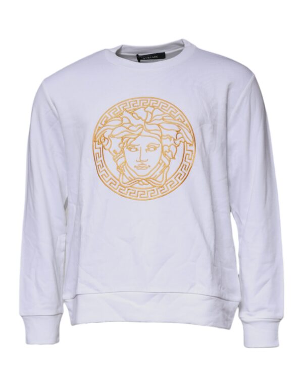 Versace White Medusa Embroidery Crew Neck Pullover Sweater - Image 2