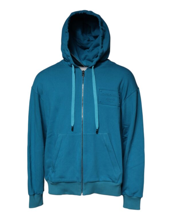 Dolce & Gabbana Blue Logo Cotton Hooded Sweatshirt Sweater - Image 2