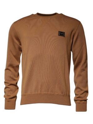 Dolce & Gabbana Brown Logo Plaque Crew Neck Pullover Sweater