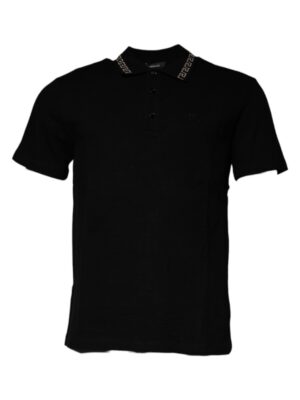 Versace Black Viscose Collared Polo Short Sleeves T-shirt