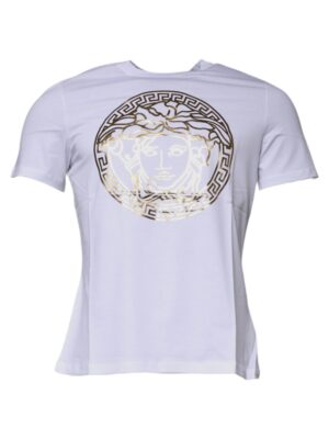 Versace White Medusa Print Cotton Crew Neck T-shirt