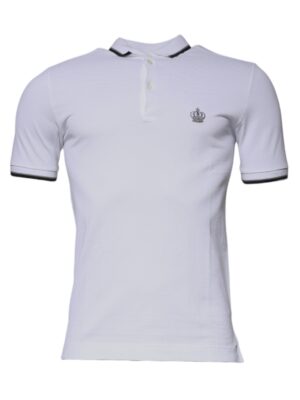 Dolce & Gabbana White Cotton Crown Collared Polo T-shirt