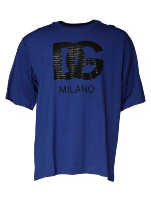 Dolce & Gabbana Blue Logo Print Cotton Men Crew Neck T-shirt