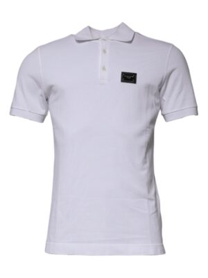 Dolce & Gabbana White Cotton Logo Plaque Collared Polo T-shirt