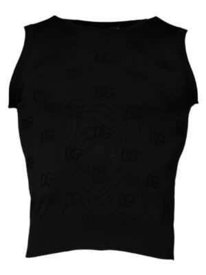 Dolce & Gabbana Black Silk Round Neck Sleeveless T-shirt