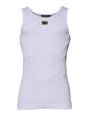 Dolce & Gabbana White Cotton Round Neck Sleeveless T-shirt