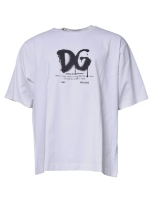 Dolce & Gabbana White DG Logo Cotton Crew Neck T-shirt