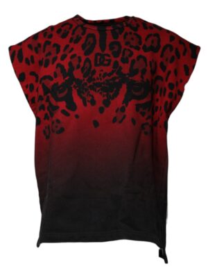 Dolce & Gabbana Red Leopard Print Cotton Sleeveless T-shirt