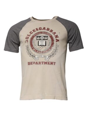 Dolce & Gabbana Beige Gray Graphic Print Cotton Crew Neck T-shirt
